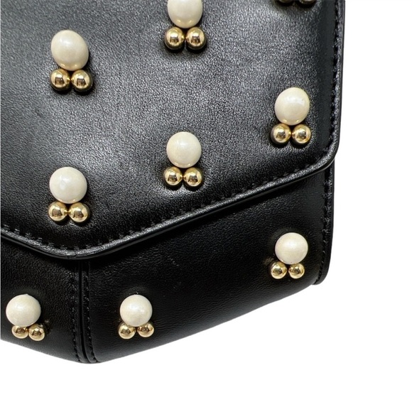 SANDRO Lou PM Black Leather Pearl Embellished Mini Leather Chain Bag - Picture 9 of 15